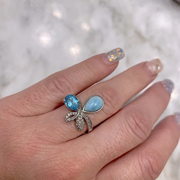 Larimar & Blue Topaz Sterling Silver Ring - Picture 3 of 6